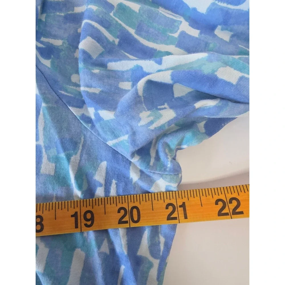 J. Jill Blue Watercolor Print Pima Cotton Cardigan V-Neck 3/4 Sleeve Top Medium